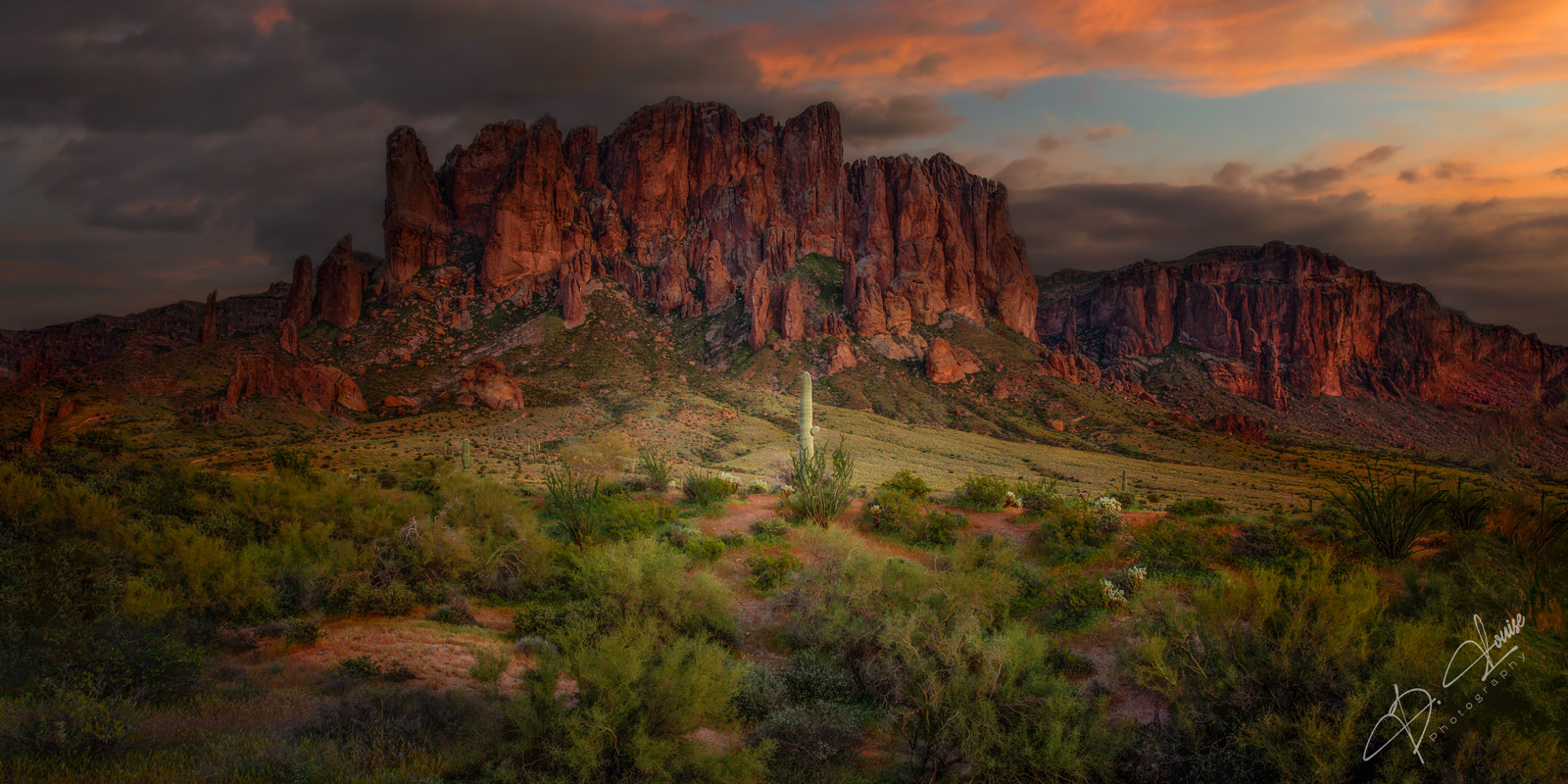 The Superstition Mountains stand stoic at twilight